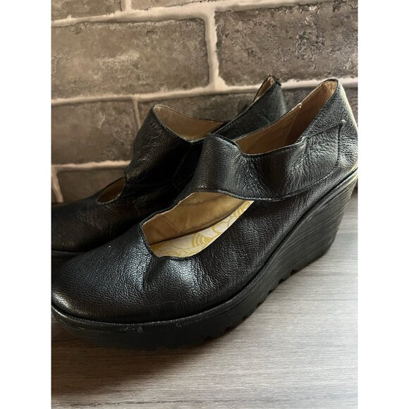 Fly London Yasi Mary Jane Pump Women's Sz 40 US 9 Black Wedge Heel Platform - Picture 3 of 13